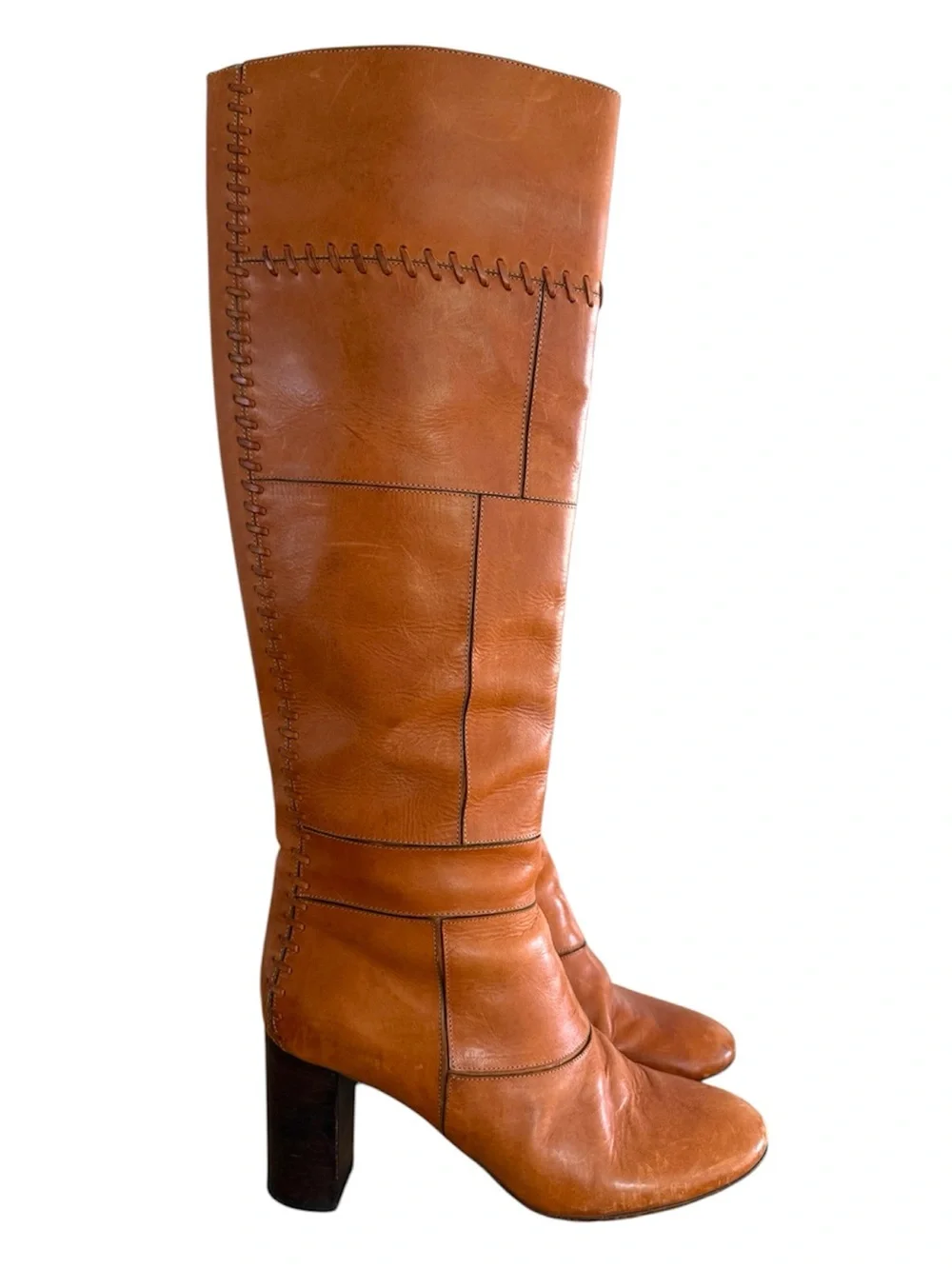 Chloe Tall Leather Over-the-Knee Boots - Cognac Brown